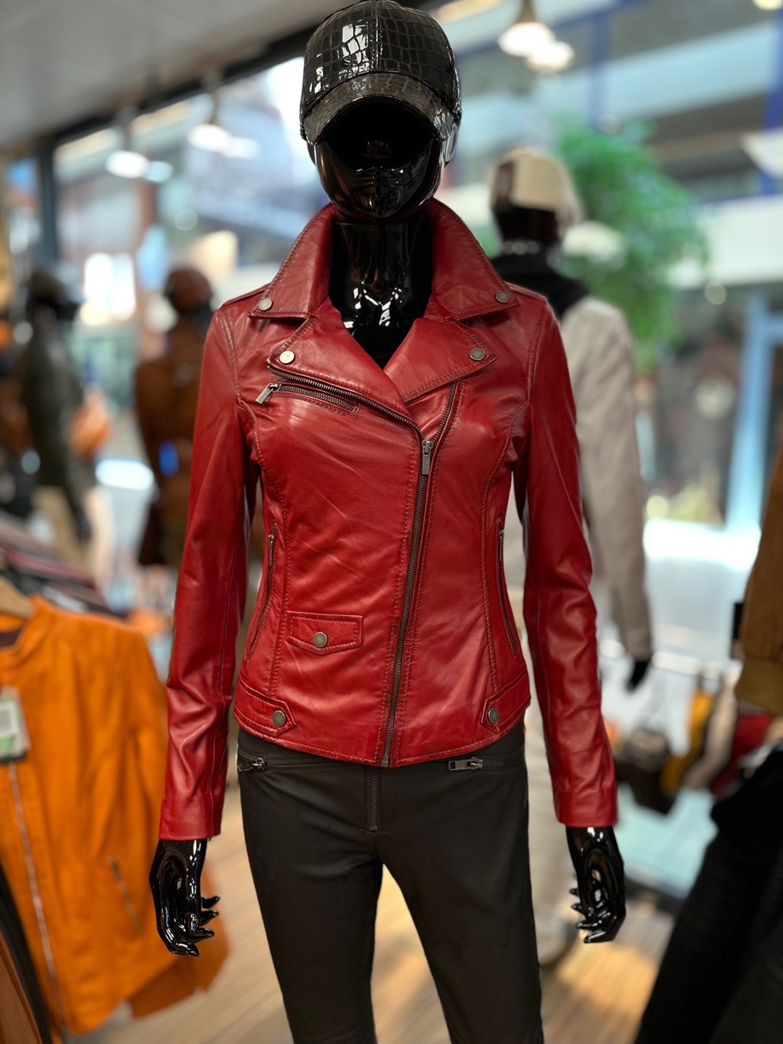 Extra kalmeren vrijgesteld Leren jasje dames perfecto classic rood - Nappato Leather