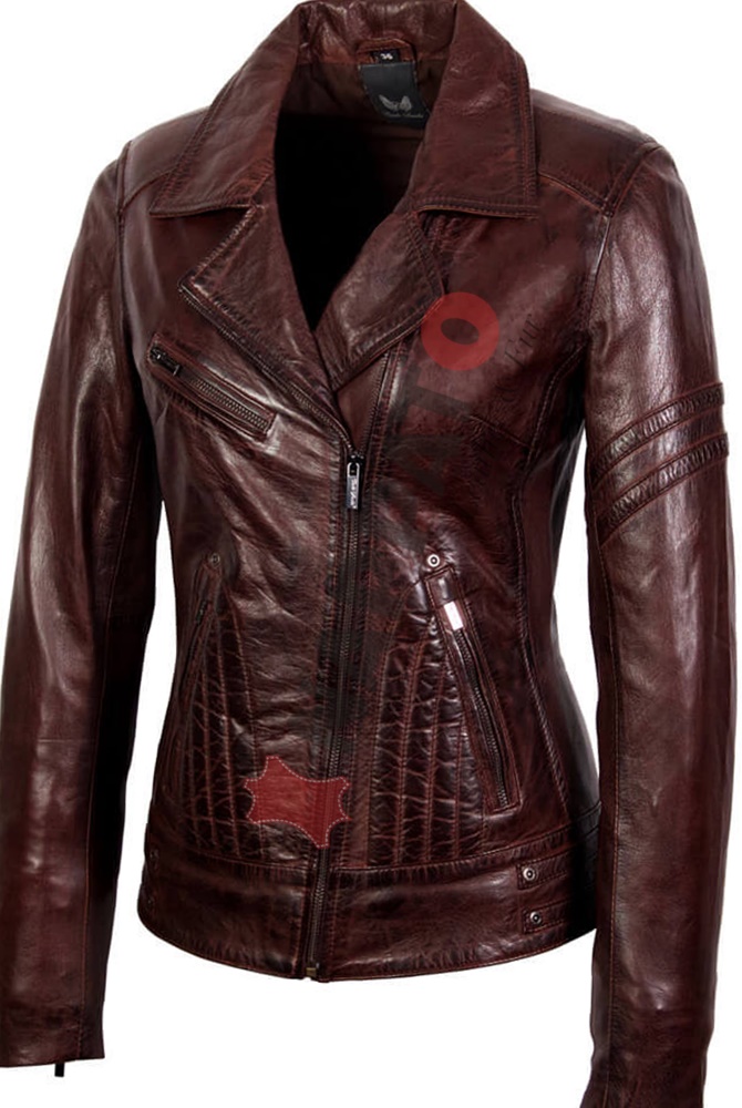 kunst ondersteboven nationale vlag Leren jas dames donkerbruin Jane5 - Nappato Leather