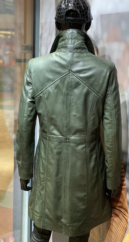 Kruipen Wizard Licht Lady coat groen leren lange jas dames - Nappato Leather