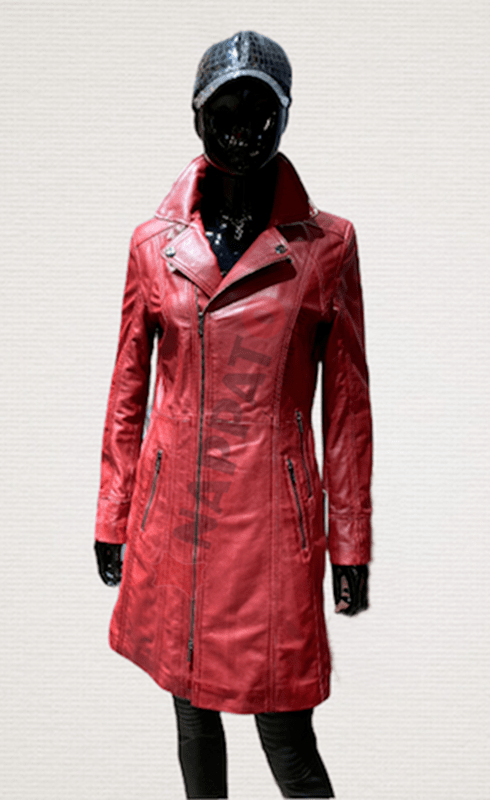 Weven Natuur Spreek luid Lady coat rood leren lange jas dames - Nappato Leather